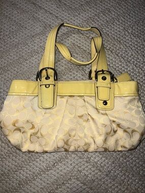 COACH Yellow Signature Jacquard Shoulder Bag